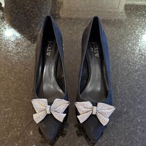 Women’s J-Crew Black Shoes with Sparkling Bow, Size 8 Never Worn!!!